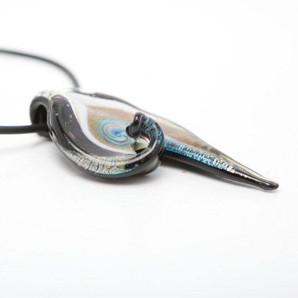 Art Glass Swirl Drop Pendant Necklace Murano Style Italy Gold Blue Black White - Picture 7 of 10